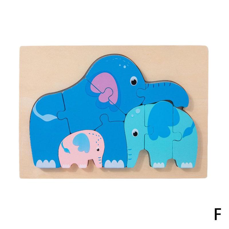 Giocattoli di Puzzle 3D in legno per bambini giocattoli di Puzzle di intelligenza animale del fumetto gioco da incasso Puzzle creativo giocattoli di educazione precoce: three elephants