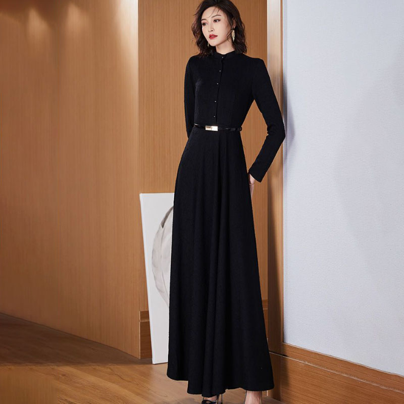 Vårhøst langermet kjole dame sommer elegant lang kjole slank oversize 4xl kjoler