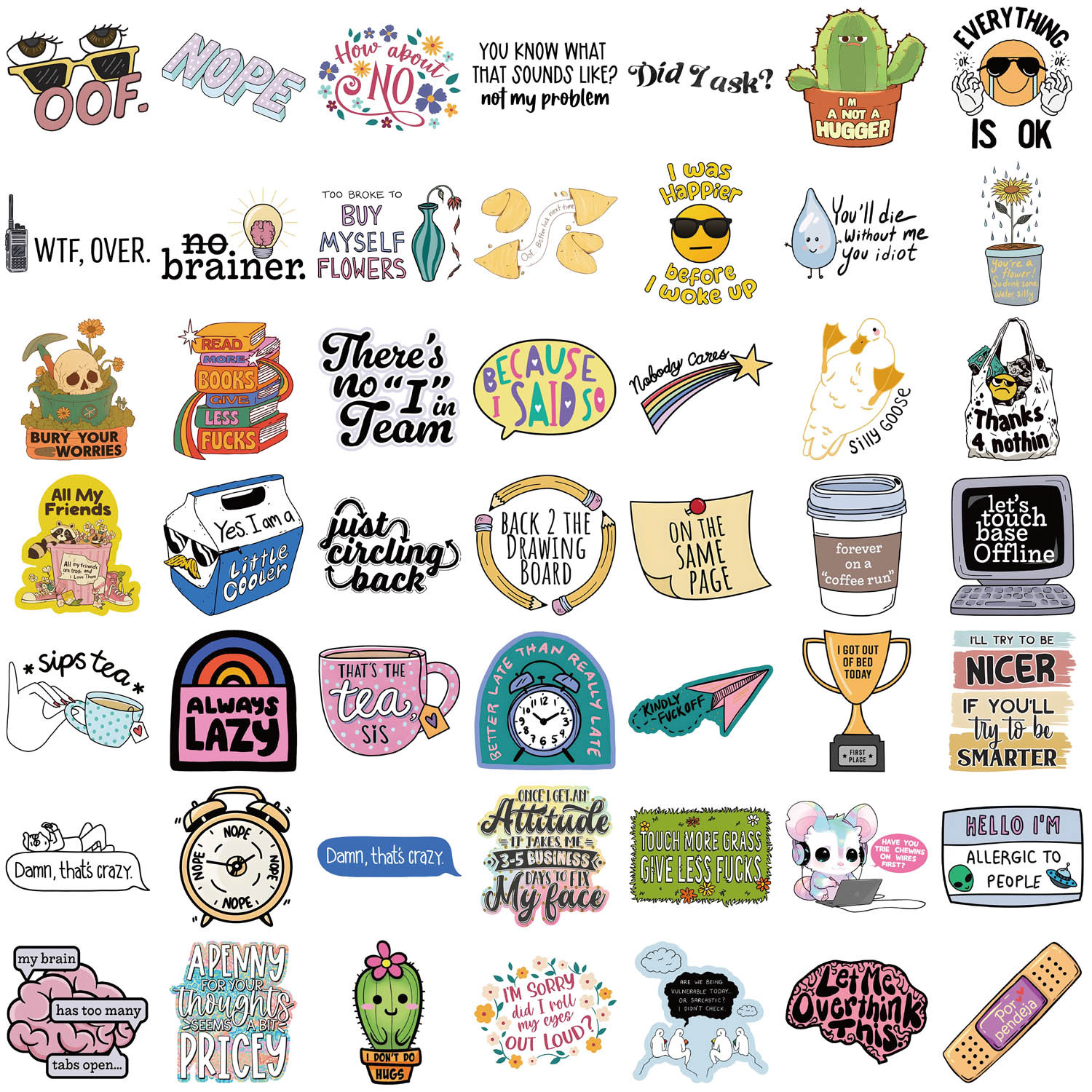 Sarcastic Stickers 50Pcs, Funny Snarky Humorous Quotes Vinyl Decal Stuff, Waterproof Sticker Pack for Adults, Water Bottle
