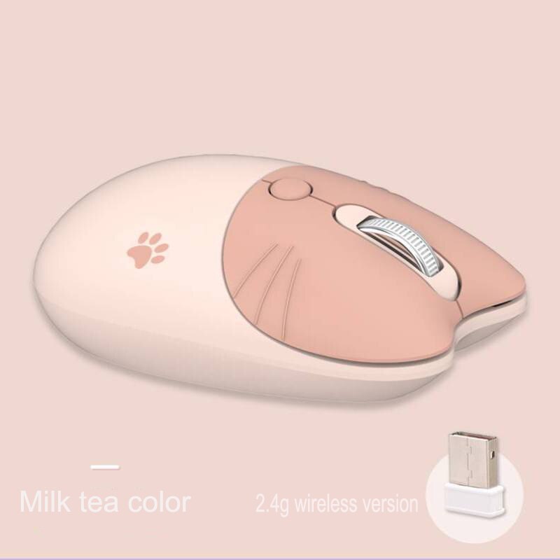 Dual-mode Mouse 2.4g Wireless Mouse Bluetooth Mouse Cute Cartoon Mice Ergonomic 3D Office Mouse for Kid Girl PC Tablet: 2.4G-Milk Tea color