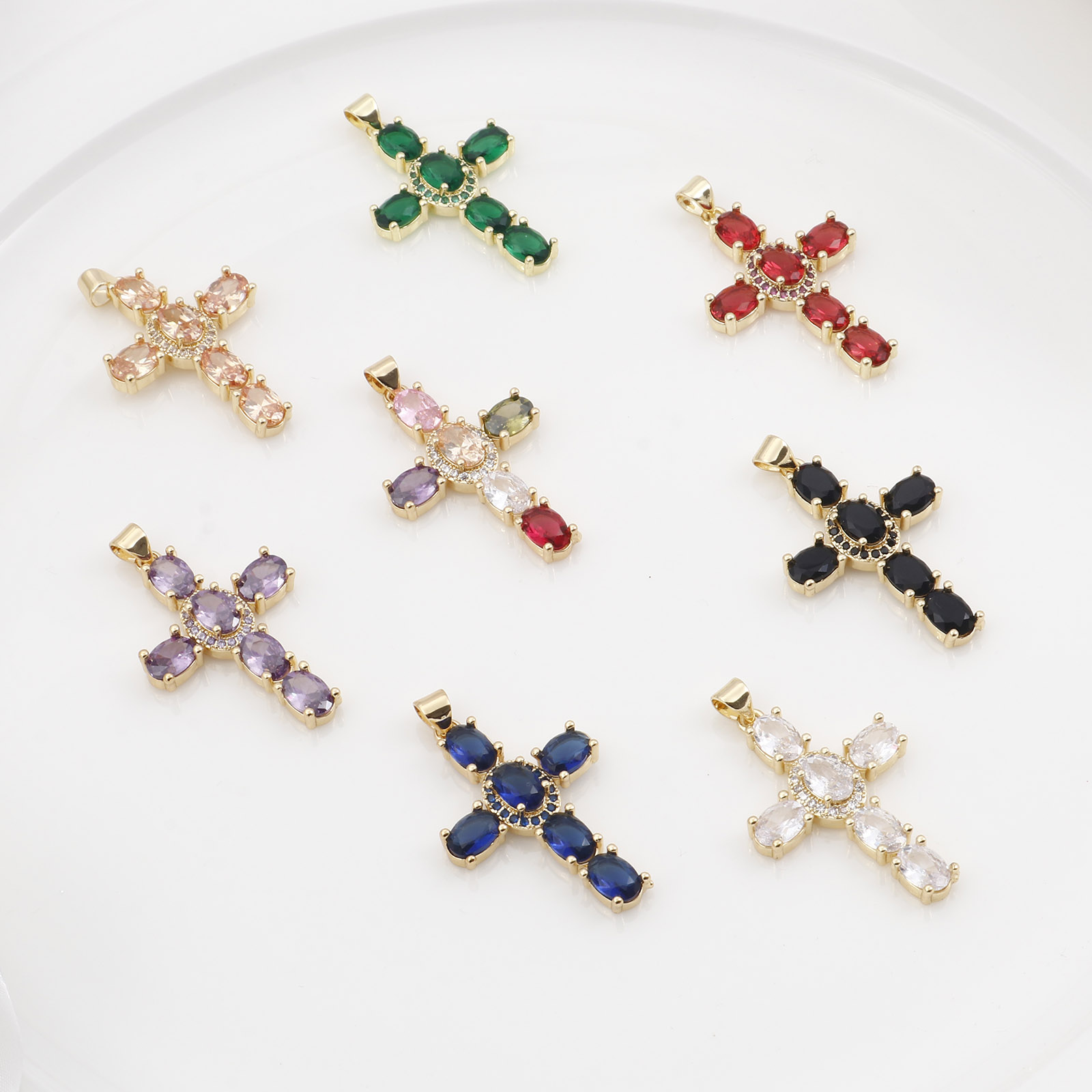 Colgantes de Cruz religiosa de cobre para mujer, abalorios de Metal de Color dorado Multicolor, para hacer collares, pulseras, joyería de 4cm x 2,3 cm, 1 unidad