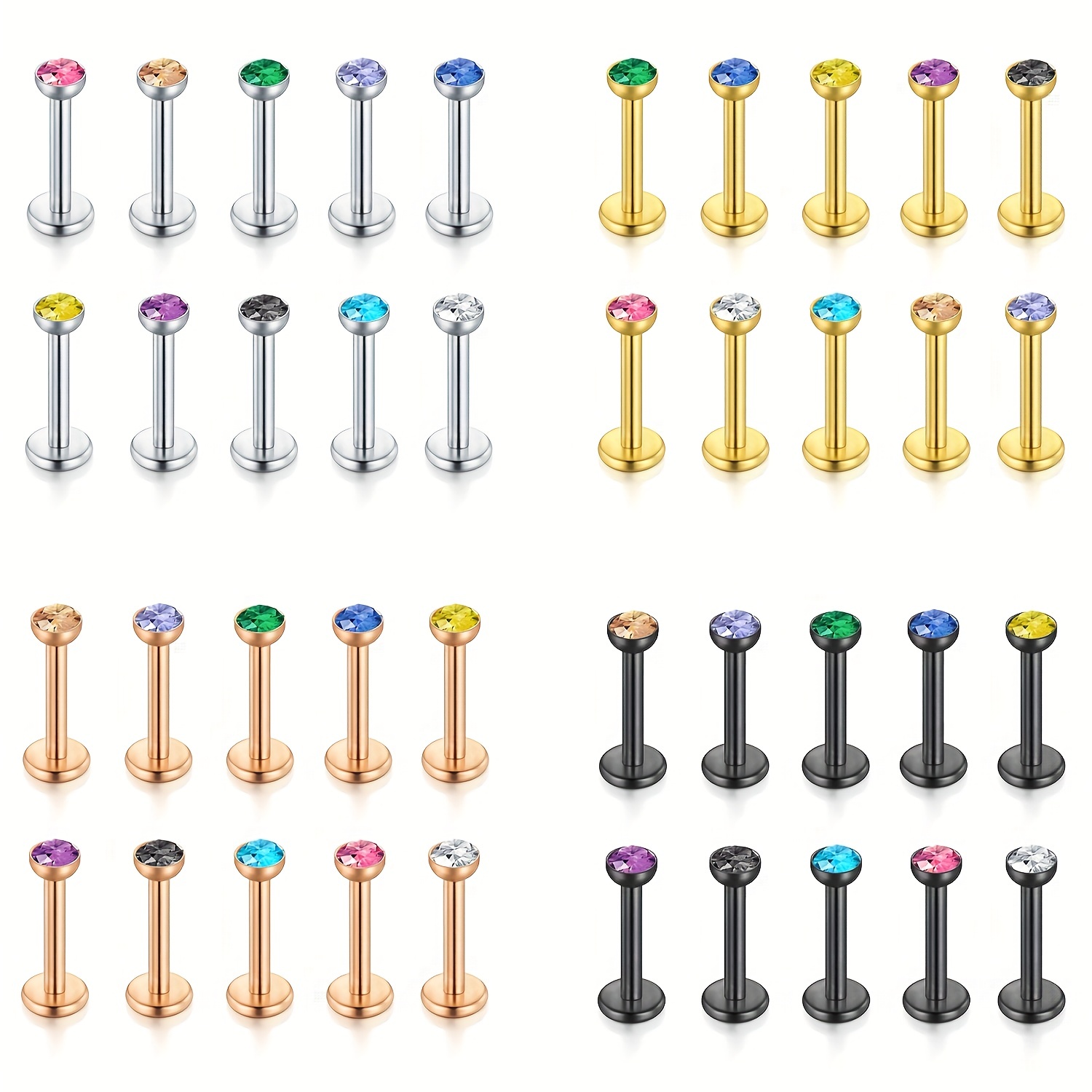 10 stks/partij 16G Rvs Lip Studs Tragus Oorbellen Helix Labret Lip Bar Ringen Stud Kraakbeen Monroe Piercings Sieraden 6/8mm