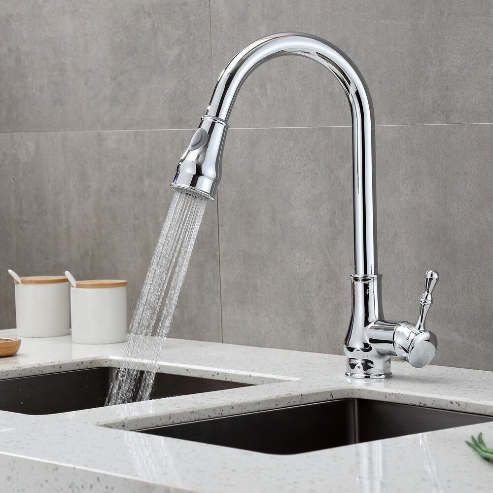 Kitchen Faucets Silver Black Single Handle Pull Out Kitchen Tap Single Hole Handle Swivel 360 Degree Water Mixer Tap Mixer Tap