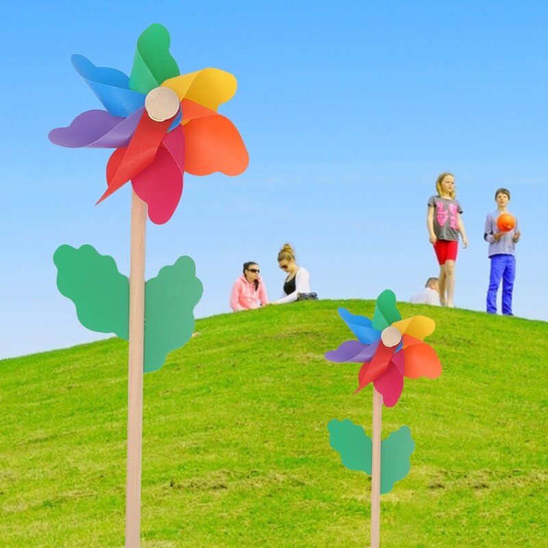 Træ vindmølle vind spinner pinwheels hjem haven have dekoration børn legetøj