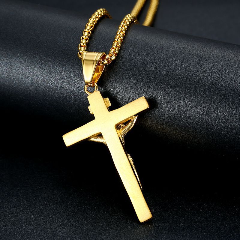 Trendy Men/women Cross Christ Jesus 316L Stainless steel Pendant Necklace Gold color INRI Crucifix Jesus Chain Jewelry Bijoux