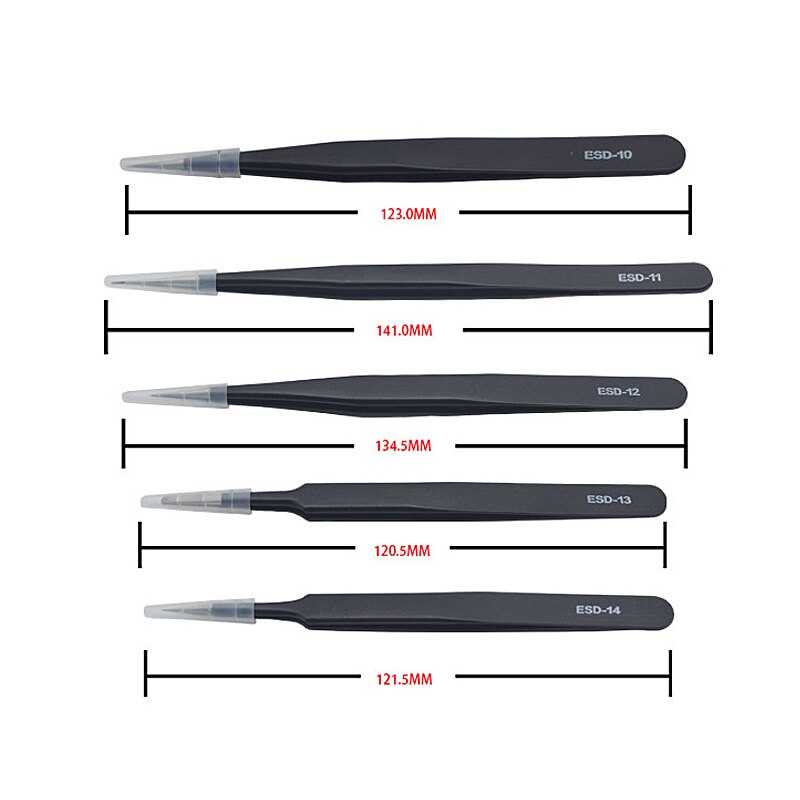 Tweezers 12 Pieces ESD Tweezers Tools Kit Anti-static Non-magnetic Stainless Steel Multi-standard with Storage Bag