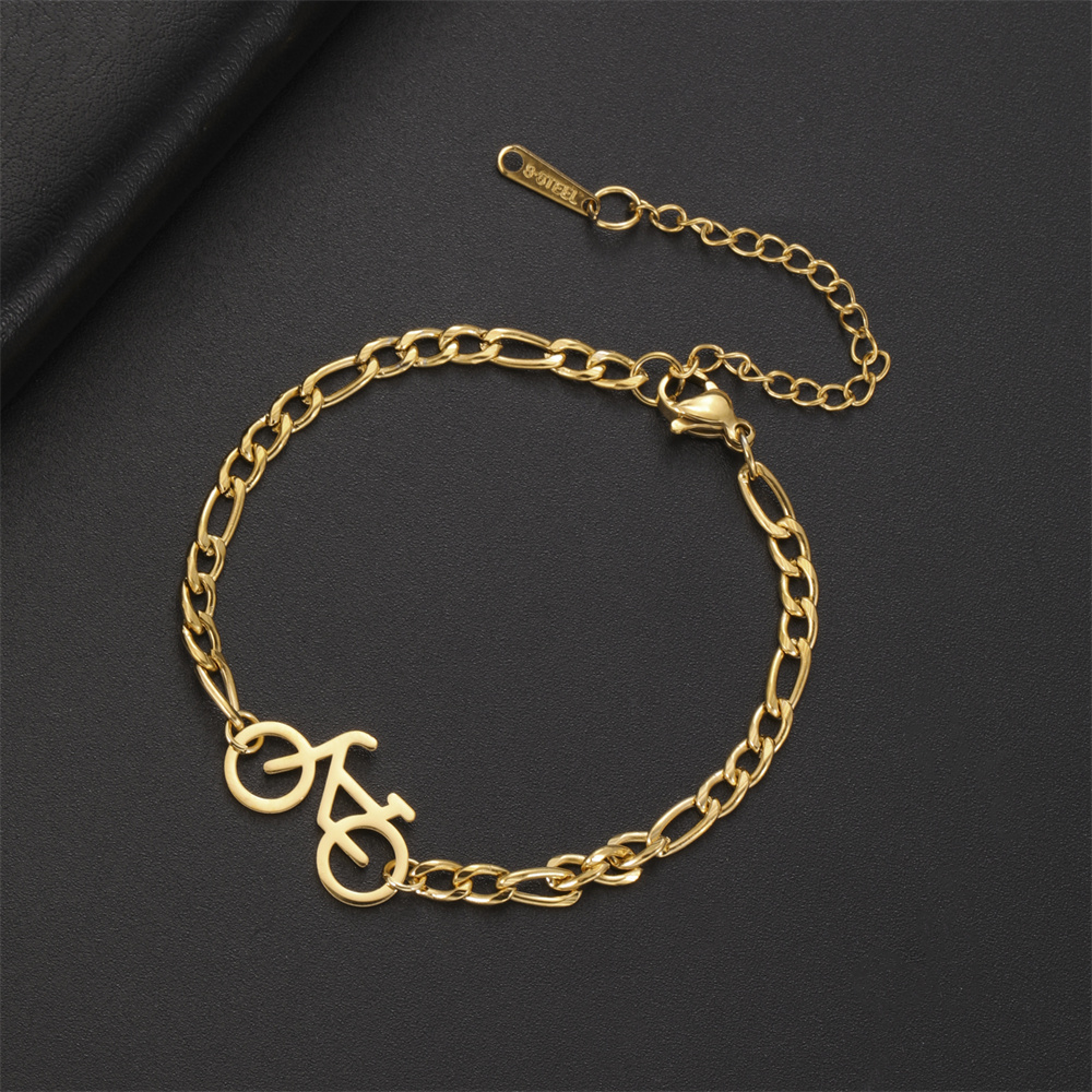 My Shape Pulseras de bicicleta para hombre y mujer, cadena de pie con colgante de acero inoxidable, cadena de mano, tobilleras, joyería: 17 cm / VERMEIL