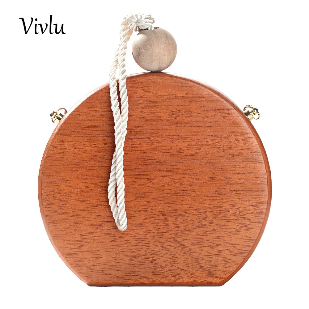 Wristlets Clutch Bag Runde Box Frauen Party Abendtasche String Umhängetasche Holz Material BG-020
