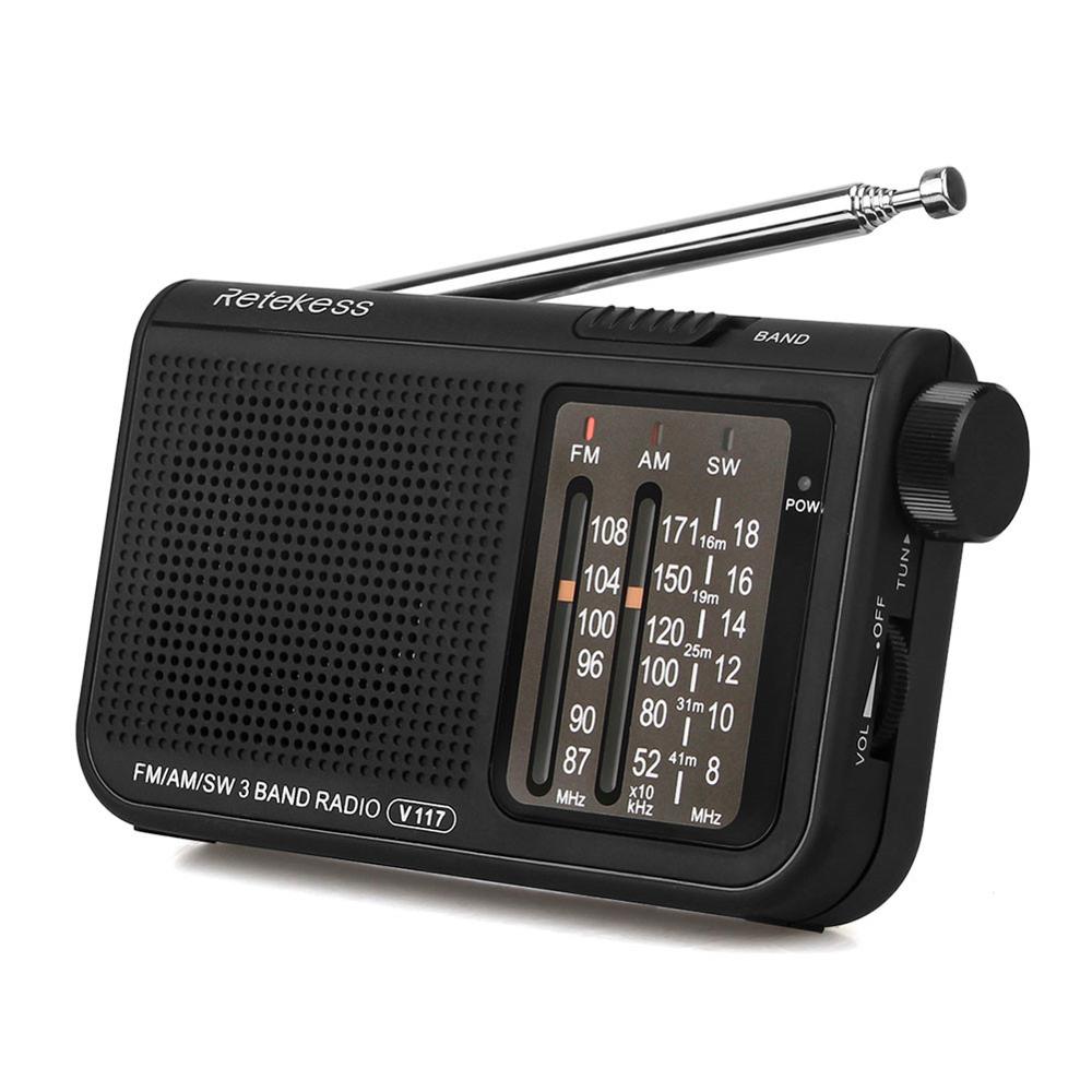 V117 Portable 3 Band Radio AM FM Small Emergency Transistor Radio Receiver Shortwave Battery Powered Tuner Receiver For Senior