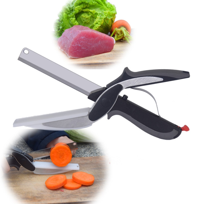 Køkken smart saks 2 in 1 skærebræt værktøj vegetabilsk kød frugtskærer rustfrit stål multifunktionel køkkenkniv