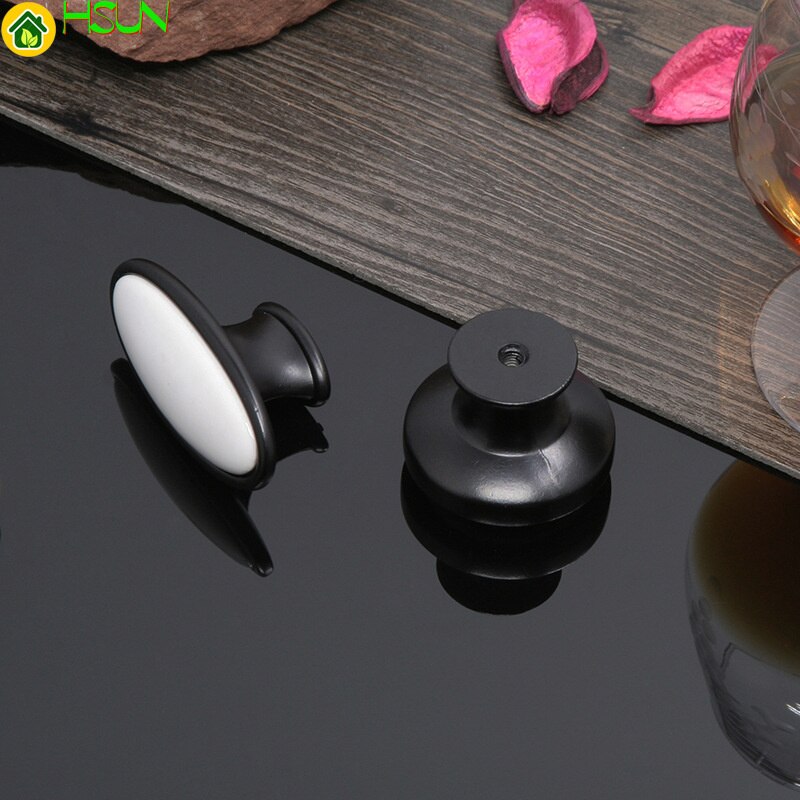 2 pcs Ceramic handle cupboard white drawer simple black and white European wardrobe single hole handle