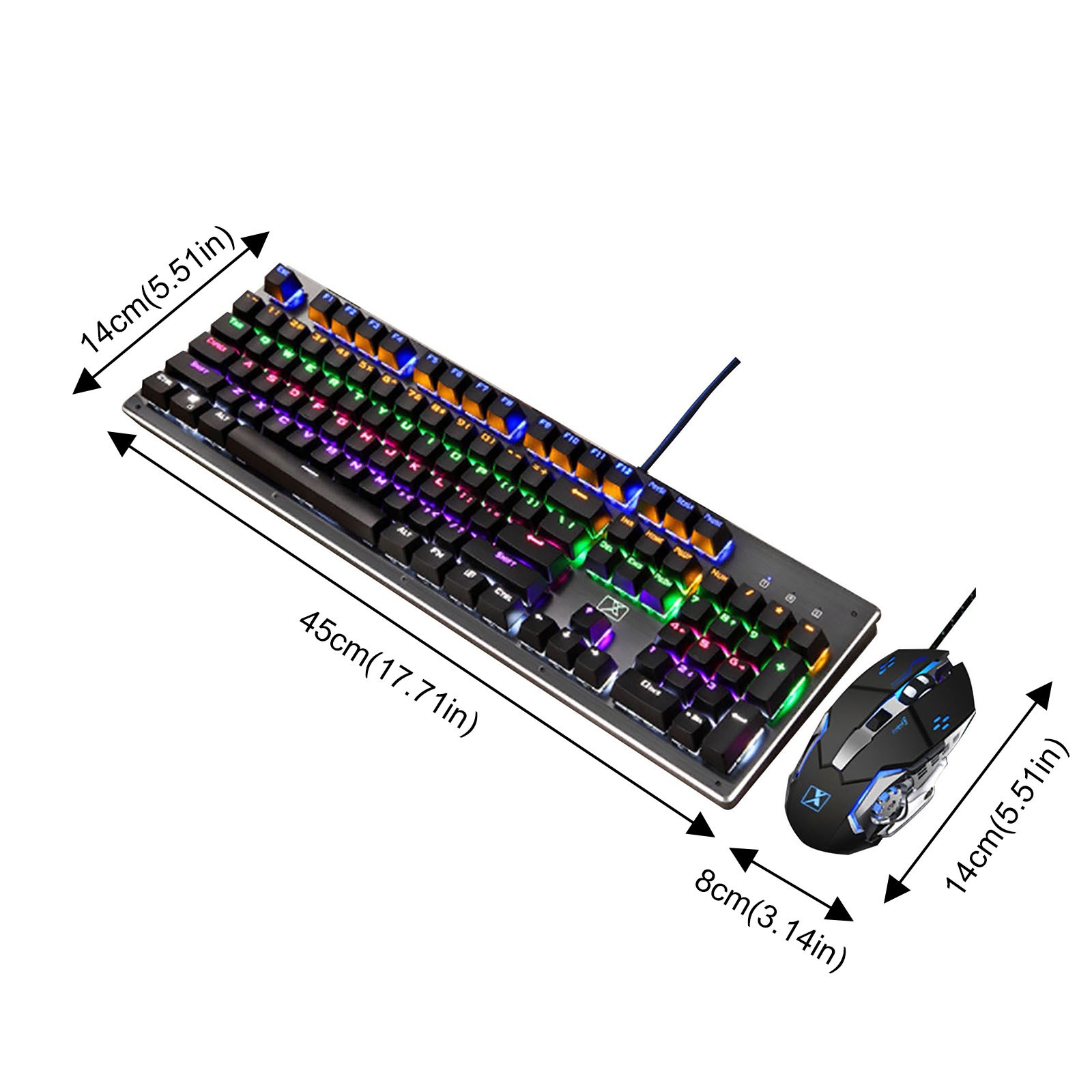 Mechanische Spiel Tastatur Und Maus Kombination Blau Schalter 104 Schlüssel Hintergrundbeleuchtung Einstellbare Verdrahtete Maus Geeignet Für Pc-Spieler