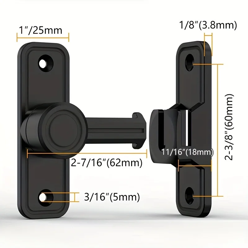 Door Lock Guard Latch Bolt 90 180 Degree Toggle Latch Sliding barn Door Lock Black Iron Right Angle barn Lock Home Hardware