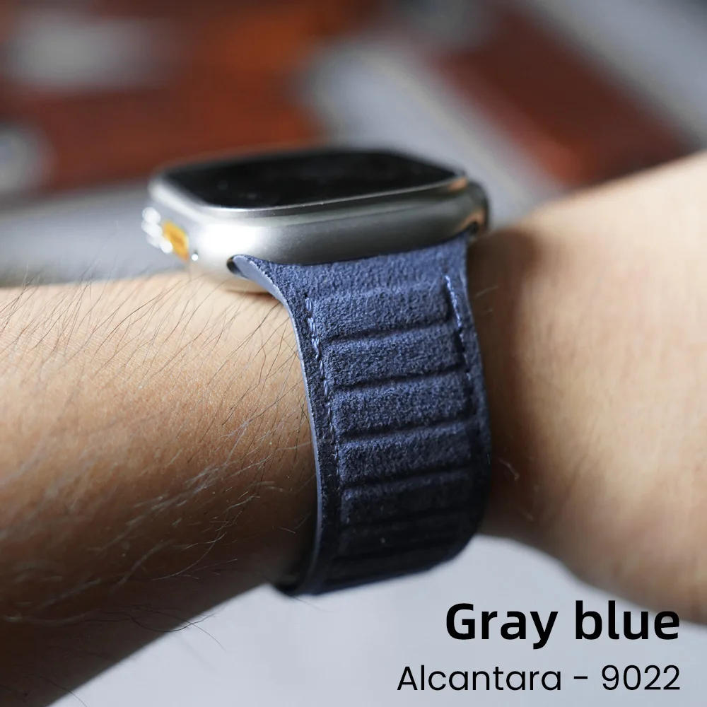 Correa magnética ALCANTARA para Apple Watch Ultra 2 Band 49mm 46mm 45mm 44mm accesorios de cuero de ante para iWatch 10 9 8 7 6 5 SE: XS / Azul cielo