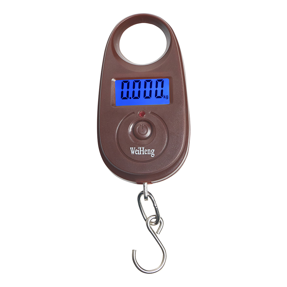 Mini báscula de gancho Digital de 25kg y 5g, báscula colgante electrónica portátil, báscula de bolsillo de pesca para equipaje de precisión con retroiluminación: Marrón