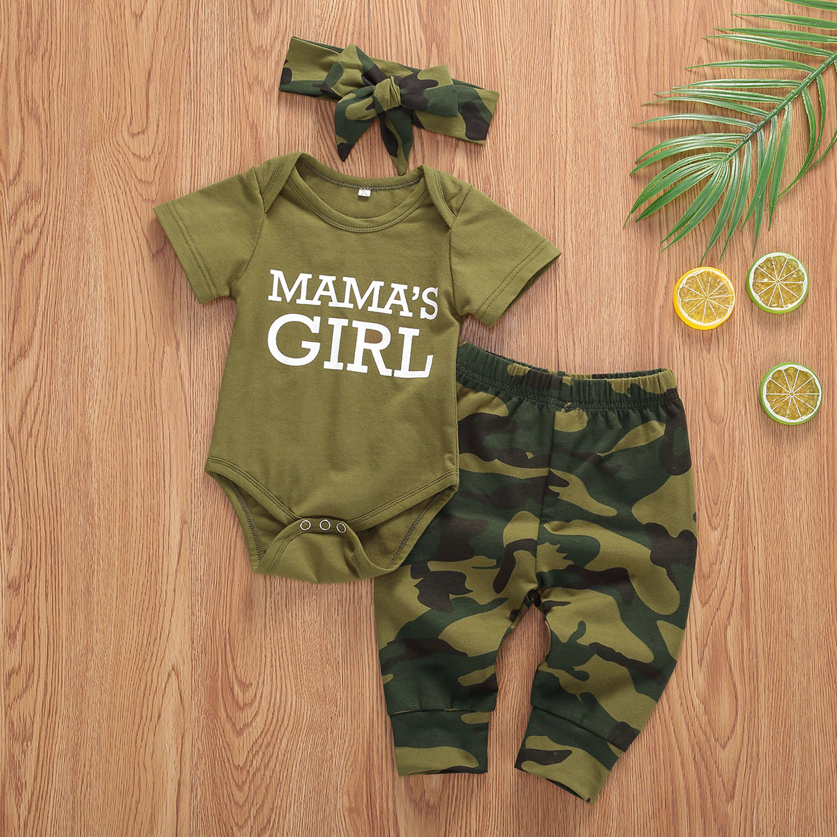 Ropa para bebé recién nacido, refranes para mamá, camiseta estampada, pantalones de camuflaje + sombreros, conjunto de pelele