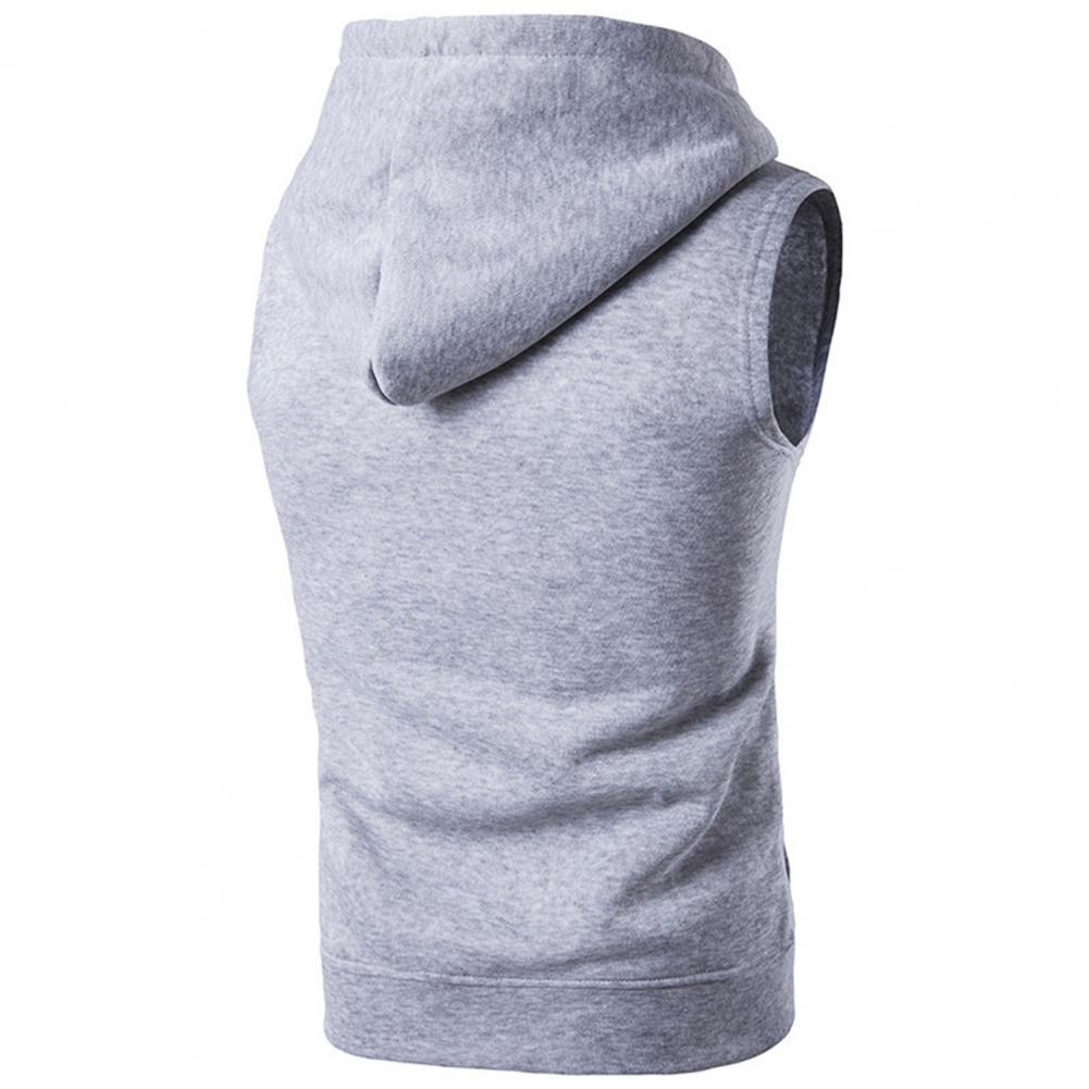 Heren Vest Jas Capuchon Trekkoord Mouwloze Rits Knoopsluiting Vest Jas Effen Kleur Zakken Rits Plakkaat Gilet