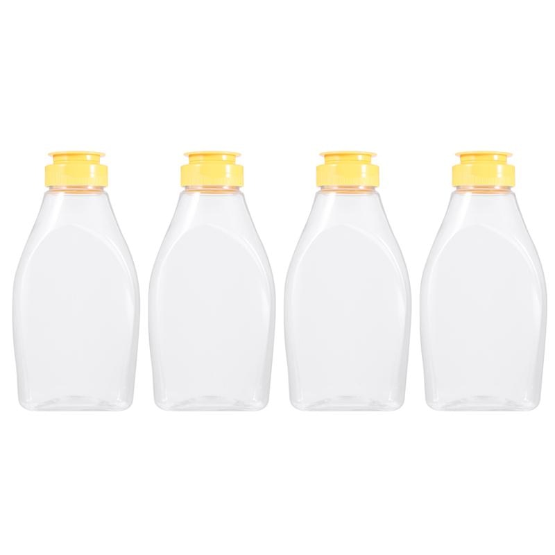 4pcs Transparent Plastic Honey Bottle Food Packaging Bottle Honey Jar With Lid Honey Bottle Jam Container Home (500g Capacity)