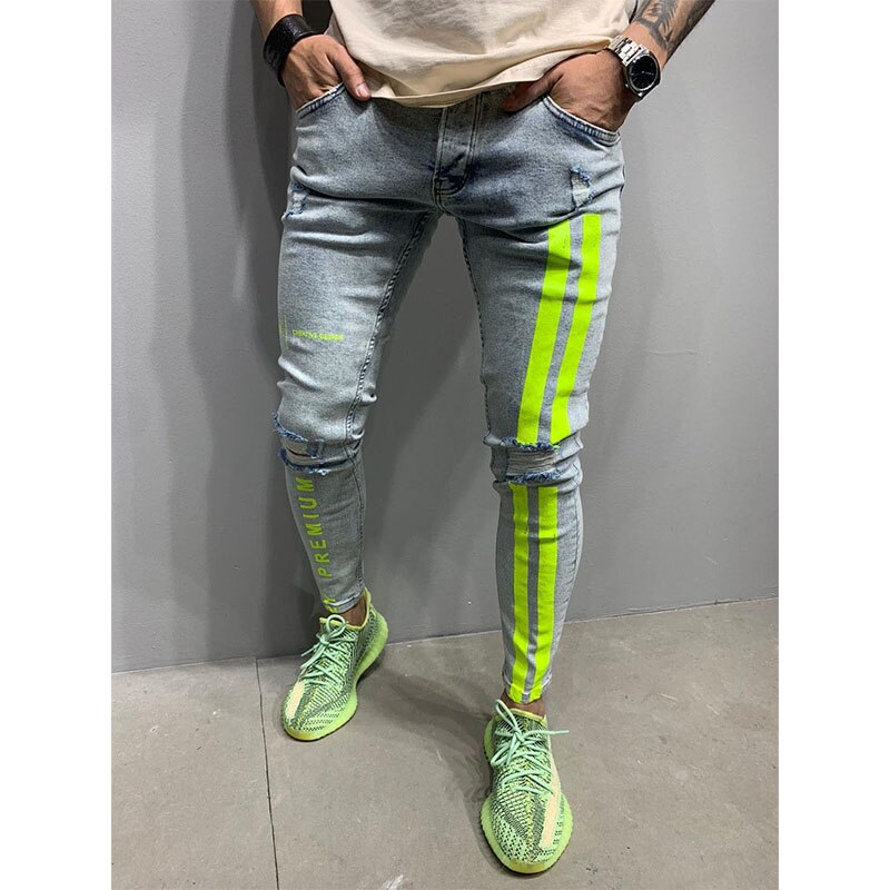 Vogstyle Men's Distressed Ripped Skinny Jeans - Slim Fit, Printed Denim, Straight Leg, Multiple Sizes - View #7