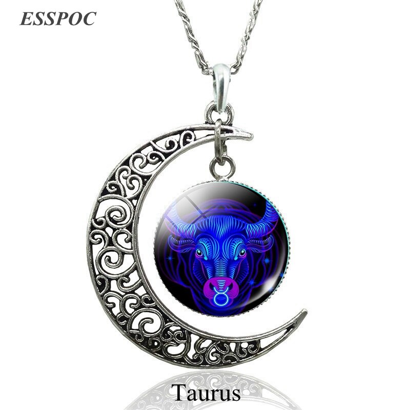 12 sterrenbeelden Hanger Crescent Moon Ketting Weegschaal Schorpioen Steenbok Waterman vissen Sterrenbeelden Ketting Vrouwen Sieraden: Taurus