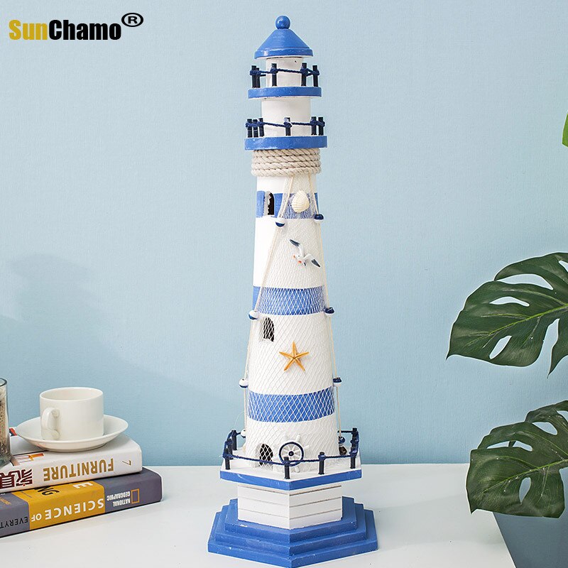 Stripe Lighthouse Simulation Model Mediterranean Wooden Handicraft Home Decorations Creativity Marine Style Decor Arts and Craft
