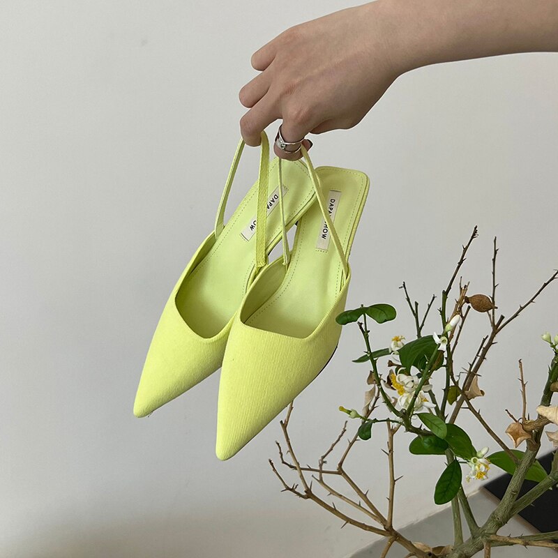 2022 Summer Heel Women Sandals Pointed Toe Slip On Ladies Party Shoes Female Outdoor Singbacks Mule Sandalias: Yellow / 36