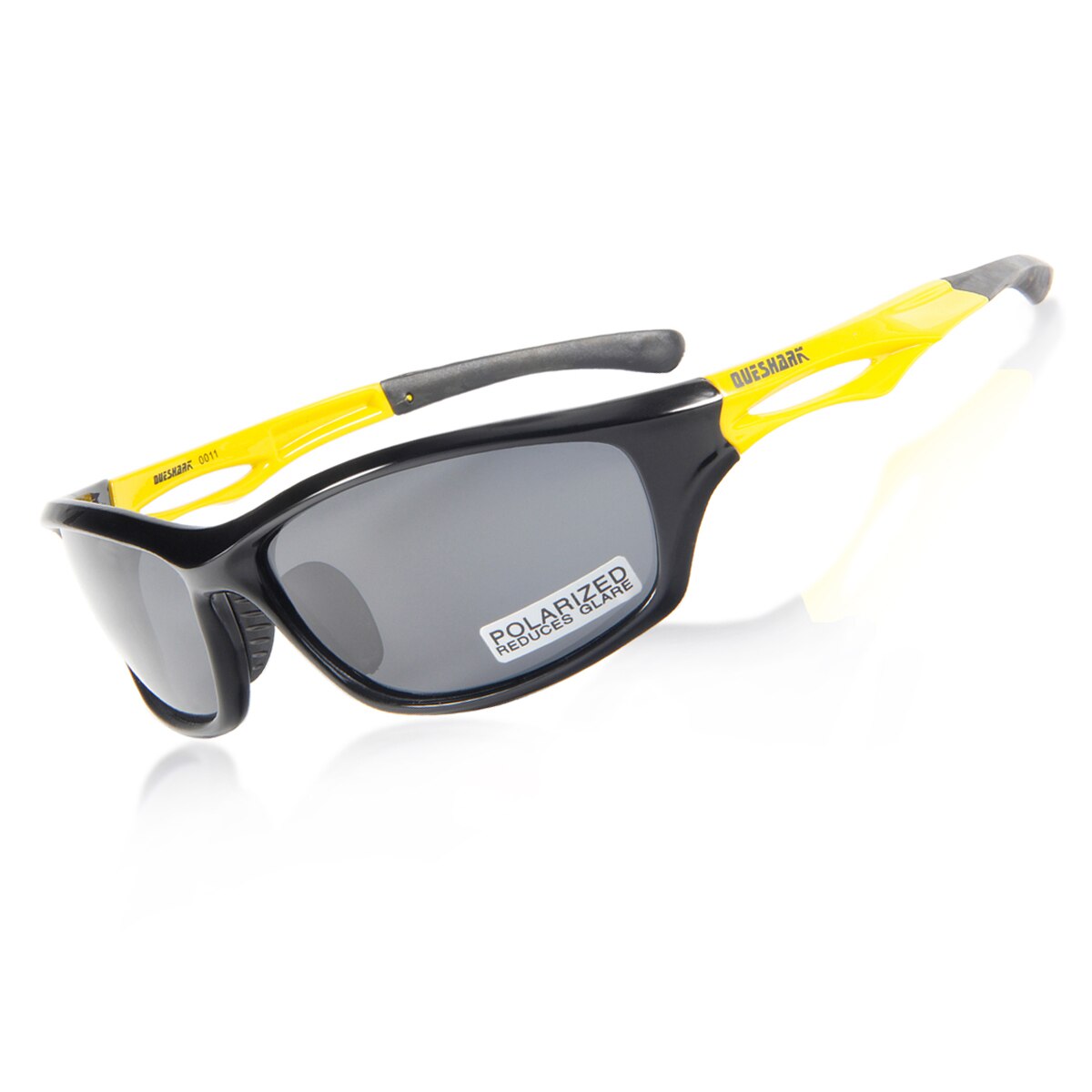 Queshark uknuselige mænd kvinder  tr90 ultralette hd polariserede solbriller  uv400 anti -blænding fiskeri brille: Sort gul