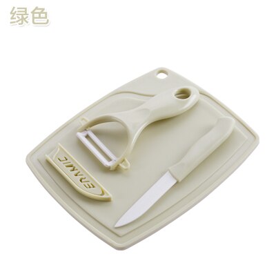 Three-piece Set Portable Ceramic Fruit Knife Peeler Cutter Mini Chopping Board Kitchen Tool Kit Gadgets For Solitary Students: Green Set