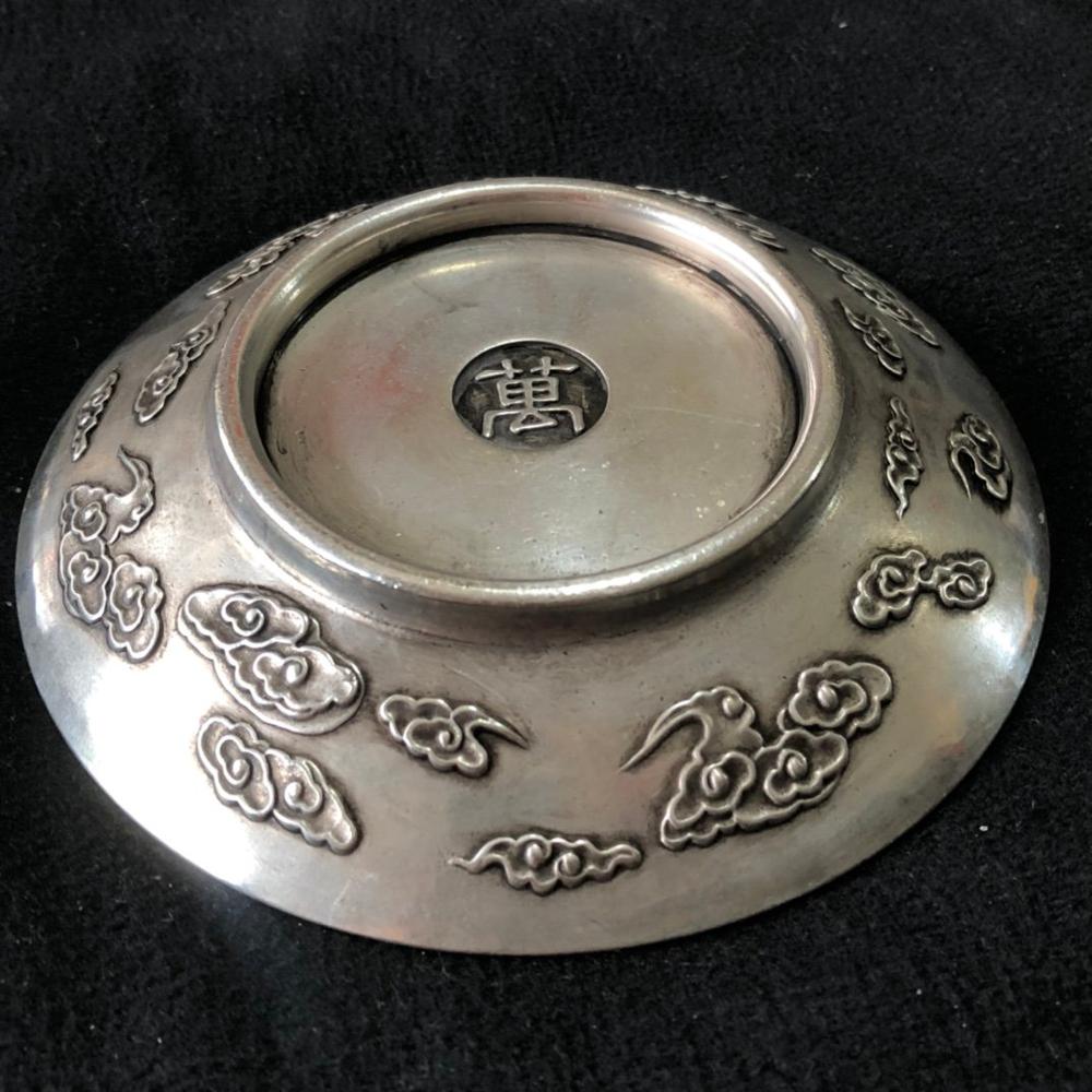 Statue de Dragon et de phénix en argent tibétain, objet de collection chinois Rare, ancien travail manuel, bol de décoration pour la maison, artisanat en métal