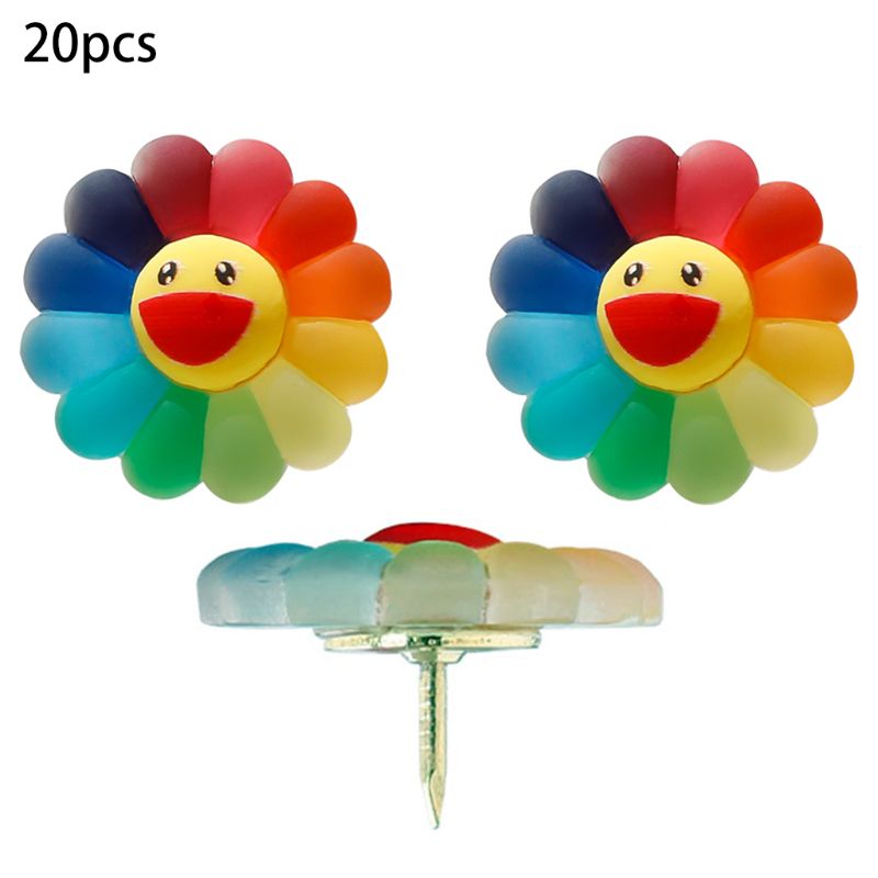 20 pcs/box Map Tacks Sunflower Glue Thumbtack Push Pins Notice Board Markers 77HA: M
