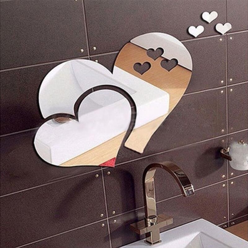 Espejo adhesivo con de amor y corazón para pared, calcomanía 3D, Mural artístico para habitación o casa, decoración para el hogar, decoración para sala de estar, espejo Adhesivo de pared DIY