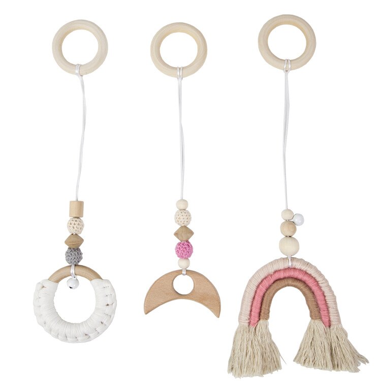 3Pcs 1Set Nordic Cartoon Baby Houten Gym Fitness Frame Rack Opknoping Hanger Speelgoed Kit Peuter Infant Kamer Decoraties: white