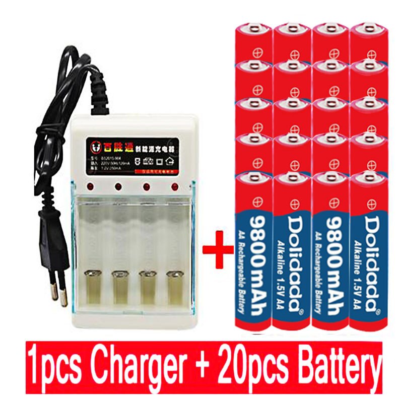 Neue Tag AA batterie 9800 mah akku AA 1,5 V. Wiederaufladbare Neue Alcalinas drummey + 1 stücke 4-zelle ladegerät: WHITE