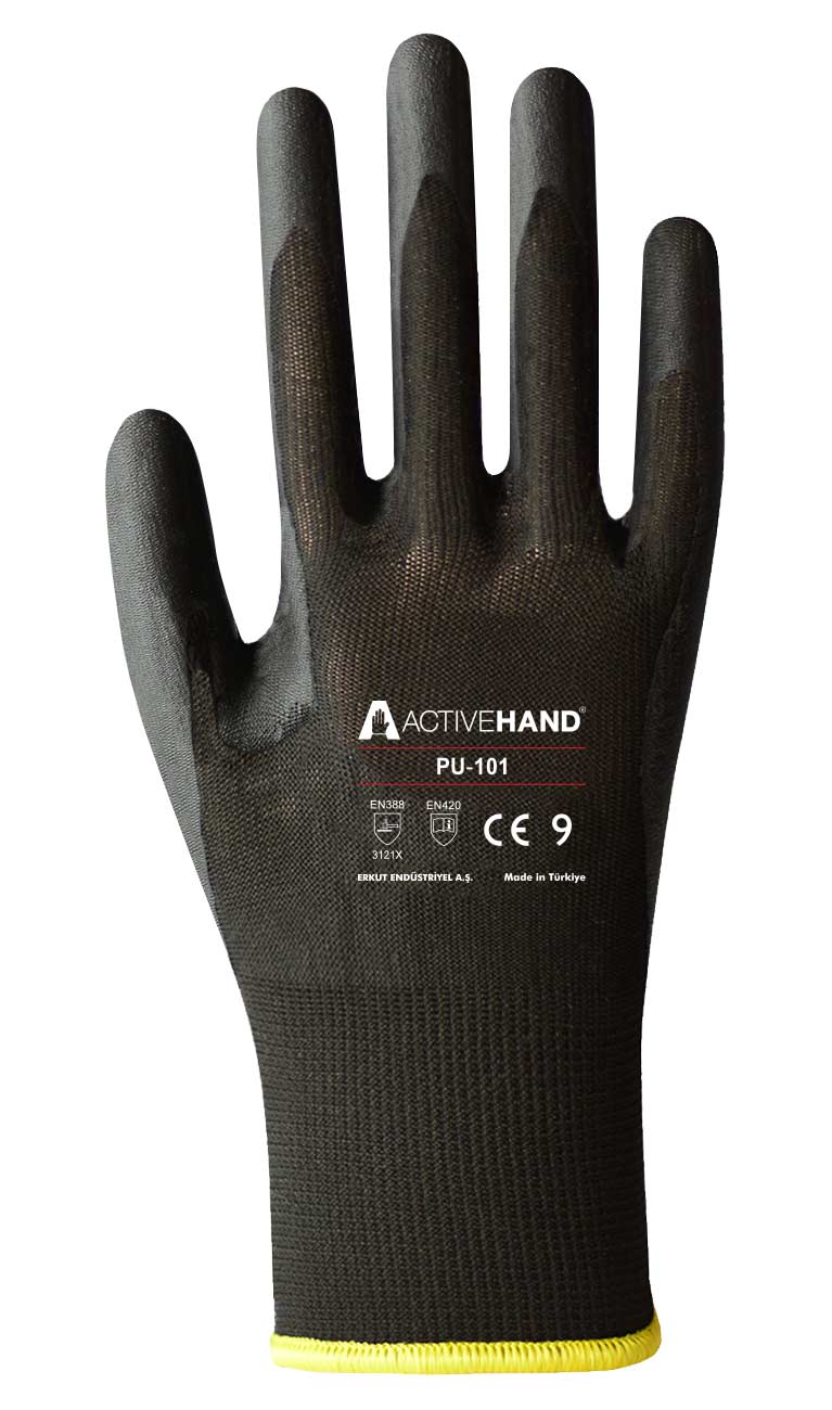 10 Pairs Van Veiligheid Werk Handschoenen Met Pu Coating, Actieve Hand Pu 101 Gemaakt In Turkije, polyurethaan Coating (Zwart) Op Palmen