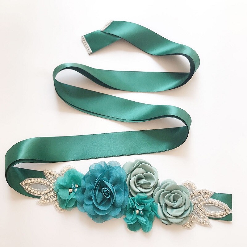 Cinturones De flores De boda De 8 colores, 270cm De largo, flores hechas a mano, perlas, cinturones Vintage para boda, De noche, cinturón De Flore: Verde