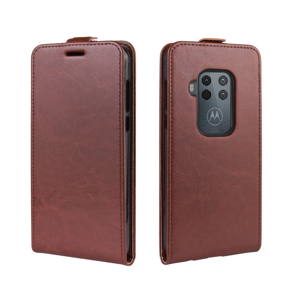 UP Down Leather Case For Motorola One Power P30 One P30 One ZOOM Phone Bag Vertical Flip Leather Cover Cases Card Slot Holster: For One Zoom / brown
