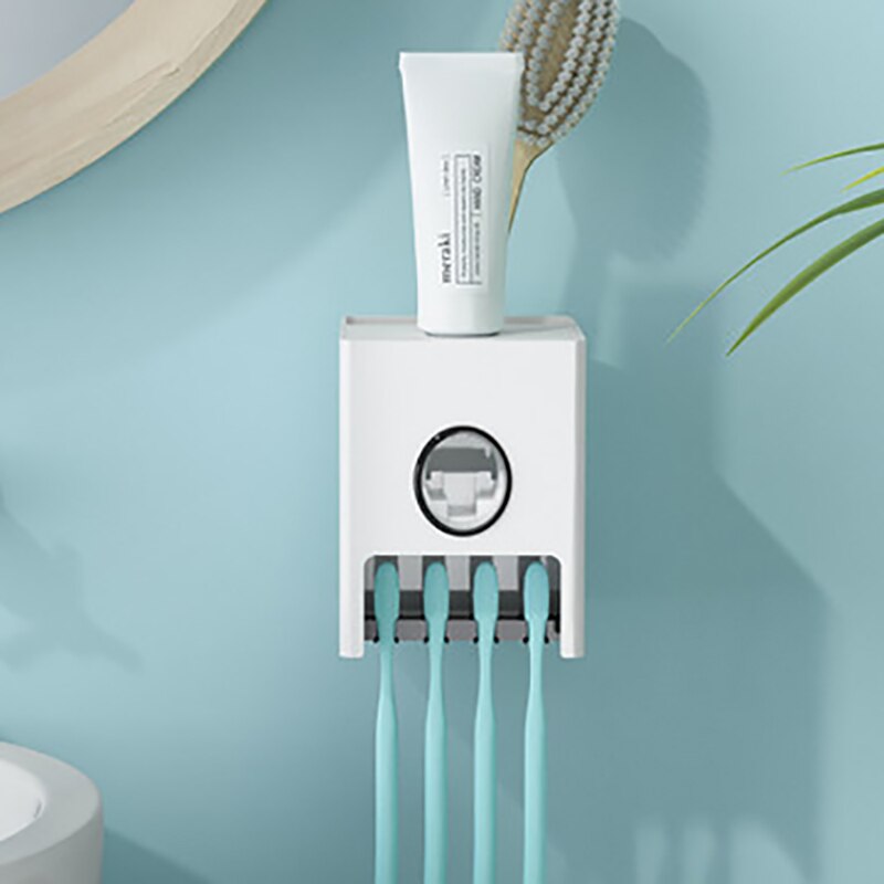 1Pc Automatic Toothpaste Dispenser Household Toothbrush Holder Toothpaste Squeezer Wall Mount Stand Rack Bathroom Accessories: White