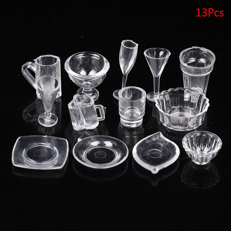 13/17Pcs Mini Transparent Kitchenware Toy Drink Cups Plate Tableware Miniatures: A3