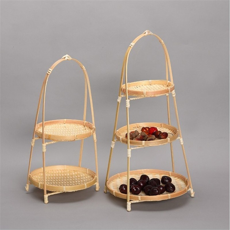 Cestas de paja tejidas de bambú, estante de nivel de mimbre, almacenamiento de alimentos y pan de frutas, Decoración de cocina, bandeja redonda, contenedor de anier Osier