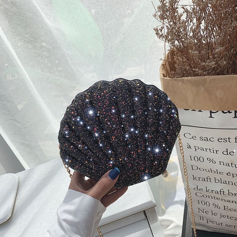 Women Chain Sequined Shoulder Bag For Women Pu Leather Handbags Cute Shell Shape Purse Mini Summer Bag bolsa feminina