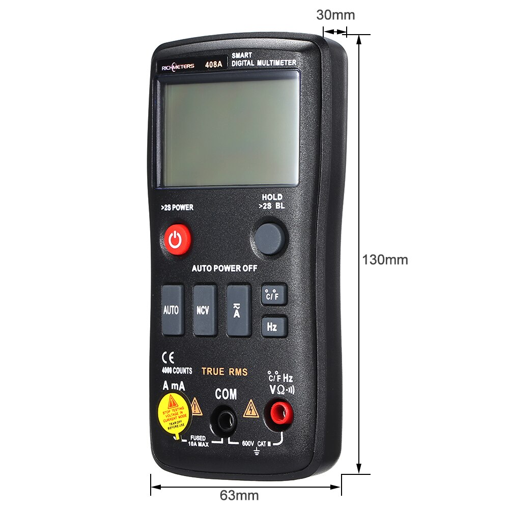 RICHMETERS RM408A AC/DC Voltage Digital Multimeter 8000 Counts True-RMS Auto Ranging Temperature Measuring Meter Light Backlight