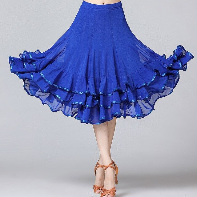 Lady Ballroom Dance Skirts Female Waltz Modern Dancing Skirts Tango Performance Costume National Standard Dance Skirts: blue