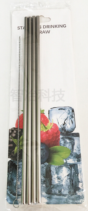 4 Uds de Metal de acero inoxidable pajita para beber pajillas reutilizables + Kit de cepillo limpiador: C