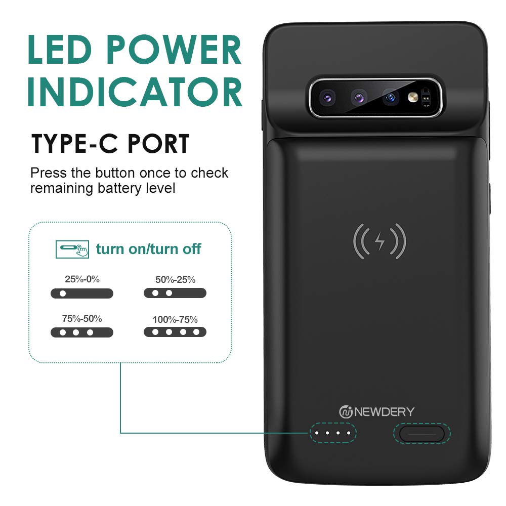 Newdery 10000Mah Batterij Case Voor Samsung Note 9 S20 Plus Qi Draadloze Power Bank Case Voor Samsung Galaxy S10 plus S20 + Zwart