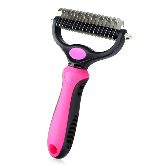 Pet Grooming Brush - Double Sided Dematting Tool - Undercoat Rake for Dogs & Cats: Pink