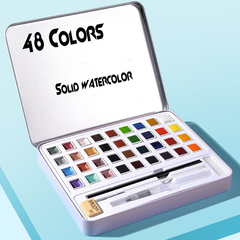 36/48 pearlescent color watercolor paint solid watercolor iron box metal painting set