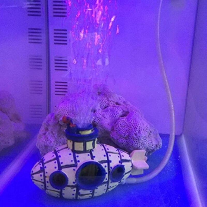 Aquarium vis tank decoratieve bubbelmachine gele ruimteschip decoraties