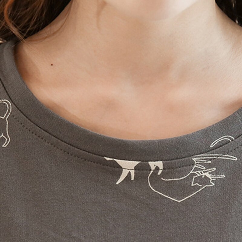 Conjunto de pijama de invierno de franela gruesa para mujer, Conjunto de pijama de manga larga de tres piezas cálido con estampado de gato, pantalones enteros, ropa de dormir de dos piezas