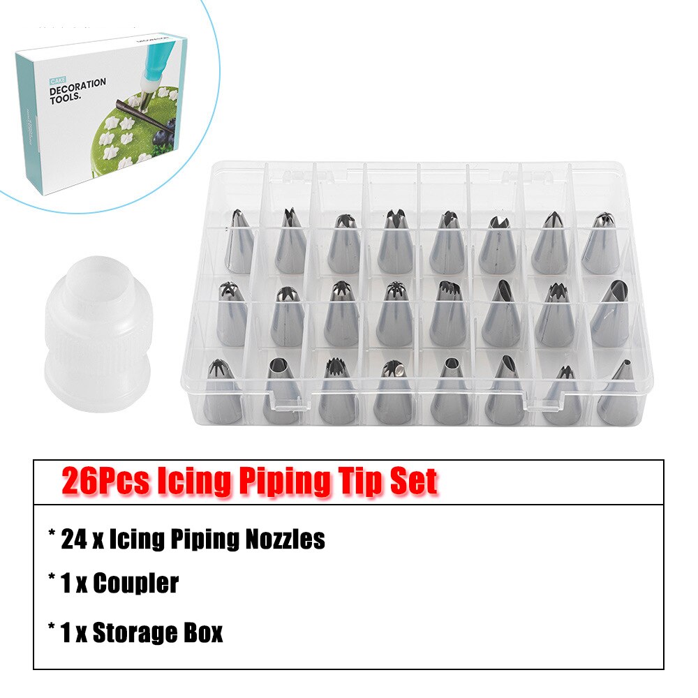 33/37/42Pcs Cake Gereedschap Icing Piping Tips Nozzle Set Cake Decorating Gereedschap Set Met Siliconen Patry tas Taart Schraper Bloem Nail: 9162