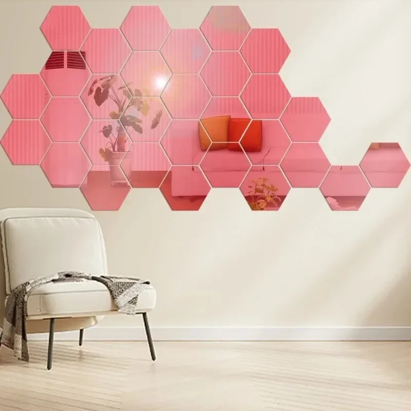 Pegatinas de pared de espejo acrílico hexagonales autoadhesivas, pegatinas de decoración de espejo autoadhesivas DIY, pegatinas de decoración de pared de habitación y dormitorio